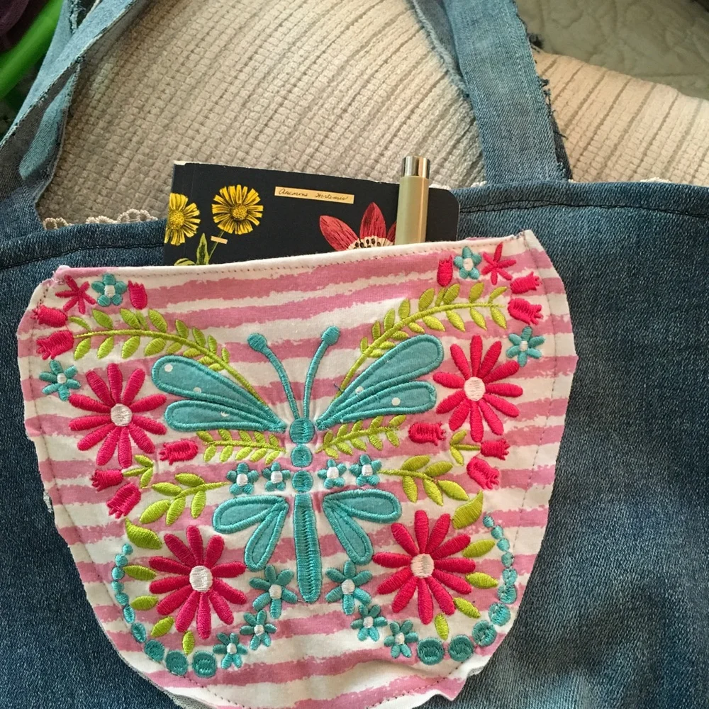 Denim Tote Bag Rose Gold Sequins Butterfly Patch